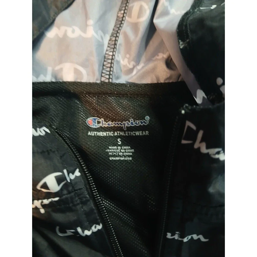 Champion Boys Windbreaker Jacket Medium S Small Black White All Over Print Zip